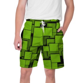 Мужские шорты 3D с принтом Зеленые кубики в Санкт-Петербурге,  полиэстер 100% | прямой крой, два кармана без застежек по бокам. Мягкая трикотажная резинка на поясе, внутри которой широкие завязки. Длина чуть выше колен | кубы | текстура