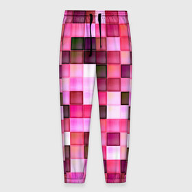 Мужские брюки 3D с принтом Квадрат в Санкт-Петербурге, 100% полиэстер | манжеты по низу, эластичный пояс регулируется шнурком, по бокам два кармана без застежек, внутренняя часть кармана из мелкой сетки | мозаика | плитка | розовый