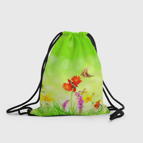 Рюкзак-мешок 3D с принтом Цветы в Санкт-Петербурге, 100% полиэстер | плотность ткани — 200 г/м2, размер — 35 х 45 см; лямки — толстые шнурки, застежка на шнуровке, без карманов и подкладки | бабочка | красивая | насекомые | природа | цветок