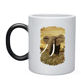 Кружка хамелеон с принтом Могучий слон в Санкт-Петербурге, керамика | меняет цвет при нагревании, емкость 330 мл | elephant | африка | бивни | джунгли | мамонт | савана | сафари | слон | хобот