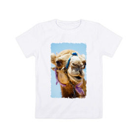 Детская футболка хлопок с принтом Верблюд в Санкт-Петербурге, 100% хлопок | круглый вырез горловины, полуприлегающий силуэт, длина до линии бедер | верблюд | горб | животное | караван | песок | плевок | пустыня