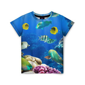Детская футболка 3D с принтом Дайвинг в Санкт-Петербурге, 100% гипоаллергенный полиэфир | прямой крой, круглый вырез горловины, длина до линии бедер, чуть спущенное плечо, ткань немного тянется | Тематика изображения на принте: дайвинг | египет | каникулы | коралловый риф | крабы | красное море | море | морские обитатели | океан | отдых | отпуск | подводные красоты | приключение | рыбки | рыбы | туризм