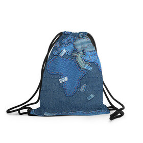 Рюкзак-мешок 3D с принтом Джинсовый 4 в Санкт-Петербурге, 100% полиэстер | плотность ткани — 200 г/м2, размер — 35 х 45 см; лямки — толстые шнурки, застежка на шнуровке, без карманов и подкладки | джинсовый | джинсы | карта | мир
