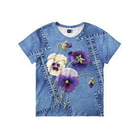 Детская футболка 3D с принтом Джинсовый 6 в Санкт-Петербурге, 100% гипоаллергенный полиэфир | прямой крой, круглый вырез горловины, длина до линии бедер, чуть спущенное плечо, ткань немного тянется | Тематика изображения на принте: джинсовый | джинсы | цветы