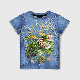 Детская футболка 3D с принтом Джинсовый 11 в Санкт-Петербурге, 100% гипоаллергенный полиэфир | прямой крой, круглый вырез горловины, длина до линии бедер, чуть спущенное плечо, ткань немного тянется | джинсовый | джинсы | цветы