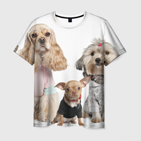 Мужская футболка 3D с принтом Дивные собачки в Санкт-Петербурге, 100% полиэфир | прямой крой, круглый вырез горловины, длина до линии бедер | Тематика изображения на принте: весёлый | животное | зверёк | игривый | классный | красивый | лучший друг человека | любимец | милый | охрана | пёс | питомец | прикольный | смешной | собака | собачонка | ум | щенок | щеночек