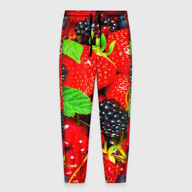 Мужские брюки 3D с принтом Ягоды в Санкт-Петербурге, 100% полиэстер | манжеты по низу, эластичный пояс регулируется шнурком, по бокам два кармана без застежек, внутренняя часть кармана из мелкой сетки | Тематика изображения на принте: малина | ягода | ягодка | ягодная