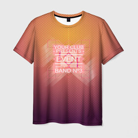 Мужская футболка 3D с принтом Клубная музыка в Санкт-Петербурге, 100% полиэфир | прямой крой, круглый вырез горловины, длина до линии бедер | band №3 | dj | eveant | белый | жёлтый | клубная музыка | клубняк | оранжевый | цвета | электронная музыка