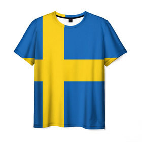Мужская футболка 3D с принтом Швеция в Санкт-Петербурге, 100% полиэфир | прямой крой, круглый вырез горловины, длина до линии бедер | сборная | футбол