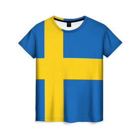 Женская футболка 3D с принтом Швеция в Санкт-Петербурге, 100% полиэфир ( синтетическое хлопкоподобное полотно) | прямой крой, круглый вырез горловины, длина до линии бедер | сборная | футбол