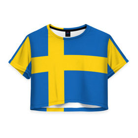 Женская футболка 3D укороченная с принтом Швеция в Санкт-Петербурге, 100% полиэстер | круглая горловина, длина футболки до линии талии, рукава с отворотами | сборная | футбол