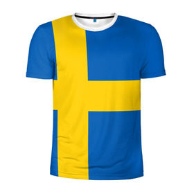 Мужская футболка 3D спортивная с принтом Швеция в Санкт-Петербурге, 100% полиэстер с улучшенными характеристиками | приталенный силуэт, круглая горловина, широкие плечи, сужается к линии бедра | сборная | футбол