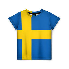 Детская футболка 3D с принтом Швеция в Санкт-Петербурге, 100% гипоаллергенный полиэфир | прямой крой, круглый вырез горловины, длина до линии бедер, чуть спущенное плечо, ткань немного тянется | Тематика изображения на принте: сборная | футбол