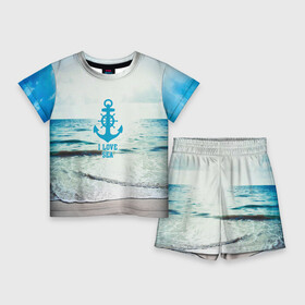 Детский костюм с шортами 3D с принтом I love sea в Санкт-Петербурге,  |  | sea | вода | волны | лето | море | океан | солнце | якорь