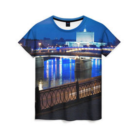 Женская футболка 3D с принтом Москва в Санкт-Петербурге, 100% полиэфир ( синтетическое хлопкоподобное полотно) | прямой крой, круглый вырез горловины, длина до линии бедер | moscow | город | ночной | пейзаж