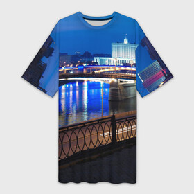Платье-футболка 3D с принтом Москва в Санкт-Петербурге,  |  | moscow | город | ночной | пейзаж