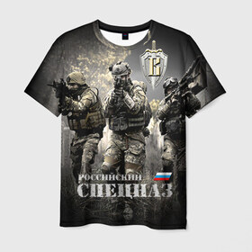 Мужская футболка 3D с принтом Спецназ 7 в Санкт-Петербурге, 100% полиэфир | прямой крой, круглый вырез горловины, длина до линии бедер | Тематика изображения на принте: россия | спецназ
