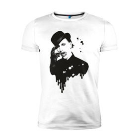 Мужская футболка премиум с принтом Marilyn Manson в Санкт-Петербурге, 92% хлопок, 8% лайкра | приталенный силуэт, круглый вырез ворота, длина до линии бедра, короткий рукав | manson | marilyn | менсон | мерлин мэнсон | мэнсон