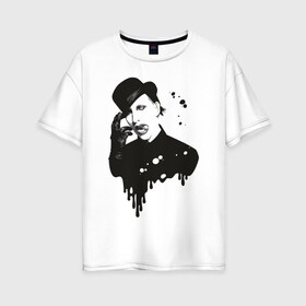 Женская футболка хлопок Oversize с принтом Marilyn Manson в Санкт-Петербурге, 100% хлопок | свободный крой, круглый ворот, спущенный рукав, длина до линии бедер
 | manson | marilyn | менсон | мерлин мэнсон | мэнсон