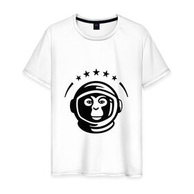 Мужская футболка хлопок с принтом Обезьяна космонавт в Санкт-Петербурге, 100% хлопок | прямой крой, круглый вырез горловины, длина до линии бедер, слегка спущенное плечо. | космос