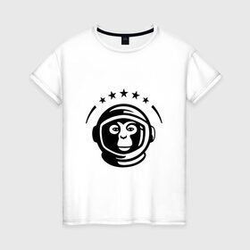 Женская футболка хлопок с принтом Обезьяна космонавт в Санкт-Петербурге, 100% хлопок | прямой крой, круглый вырез горловины, длина до линии бедер, слегка спущенное плечо | космос