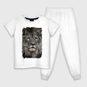 Детская пижама хлопок с принтом Лев (retro style) в Санкт-Петербурге, 100% хлопок |  брюки и футболка прямого кроя, без карманов, на брюках мягкая резинка на поясе и по низу штанин
 | leo | lion | retro style | ветошь | винтаж | власть | грива | дикая кошка | животное | зверь | клыки | когти | король джунглей | лев | мощь | мудрость | охотник | потёртости | сила | старина | хитрость | хищник