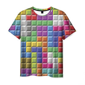 Мужская футболка 3D с принтом Цветной тетрис в Санкт-Петербурге, 100% полиэфир | прямой крой, круглый вырез горловины, длина до линии бедер | Тематика изображения на принте: тетрис