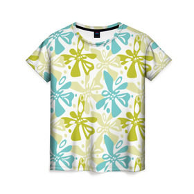Женская футболка 3D с принтом Гавайская в Санкт-Петербурге, 100% полиэфир ( синтетическое хлопкоподобное полотно) | прямой крой, круглый вырез горловины, длина до линии бедер | гавайи | растительный орнамент | рубашка