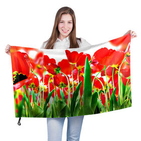 Флаг 3D с принтом Тюльпаны в Санкт-Петербурге, 100% полиэстер | плотность ткани — 95 г/м2, размер — 67 х 109 см. Принт наносится с одной стороны | 
