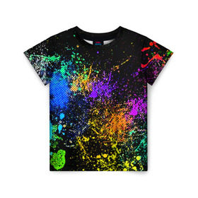 Детская футболка 3D с принтом Брызги красок в Санкт-Петербурге, 100% гипоаллергенный полиэфир | прямой крой, круглый вырез горловины, длина до линии бедер, чуть спущенное плечо, ткань немного тянется | Тематика изображения на принте: кляксы | цветной | яркий