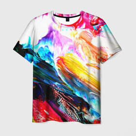 Мужская футболка 3D с принтом Абстракция красок в Санкт-Петербурге, 100% полиэфир | прямой крой, круглый вырез горловины, длина до линии бедер | color | paint | red | абстракция красок | брызги | краска | красный