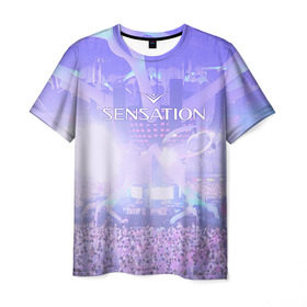 Мужская футболка 3D с принтом Sensation в Санкт-Петербурге, 100% полиэфир | прямой крой, круглый вырез горловины, длина до линии бедер | sensation | white |  sensation white | вайт | сенсейшн