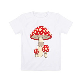 Детская футболка хлопок с принтом Мухоморы в Санкт-Петербурге, 100% хлопок | круглый вырез горловины, полуприлегающий силуэт, длина до линии бедер | грибы | поганки