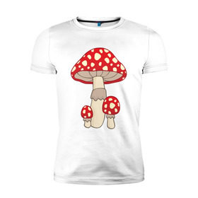 Мужская футболка премиум с принтом Мухоморы в Санкт-Петербурге, 92% хлопок, 8% лайкра | приталенный силуэт, круглый вырез ворота, длина до линии бедра, короткий рукав | грибы | поганки
