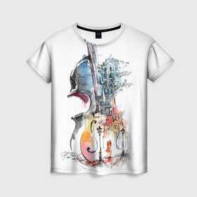 Женская футболка 3D с принтом Скрипка в Санкт-Петербурге, 100% полиэфир ( синтетическое хлопкоподобное полотно) | прямой крой, круглый вырез горловины, длина до линии бедер | пейзаж музыка