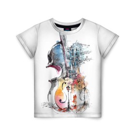 Детская футболка 3D с принтом Скрипка в Санкт-Петербурге, 100% гипоаллергенный полиэфир | прямой крой, круглый вырез горловины, длина до линии бедер, чуть спущенное плечо, ткань немного тянется | Тематика изображения на принте: пейзаж музыка