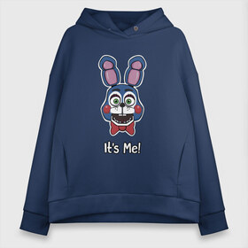 Женское худи Oversize хлопок с принтом Бонни Bonnie The Bunny в Санкт-Петербурге, френч-терри — 70% хлопок, 30% полиэстер. Мягкий теплый начес внутри —100% хлопок | боковые карманы, эластичные манжеты и нижняя кромка, капюшон на магнитной кнопке | Тематика изображения на принте: golden freddy | бонни bonnie the bunny | пять ночей у фредди | фнаф