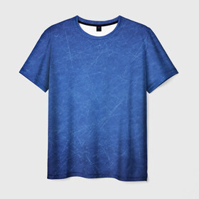 Мужская футболка 3D с принтом Текстура в Санкт-Петербурге, 100% полиэфир | прямой крой, круглый вырез горловины, длина до линии бедер | полоски | синий | текстура | царапины