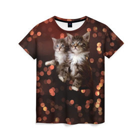 Женская футболка 3D с принтом Котята в Санкт-Петербурге, 100% полиэфир ( синтетическое хлопкоподобное полотно) | прямой крой, круглый вырез горловины, длина до линии бедер | киска | кот | котёнок | кошка | прикольные картинки