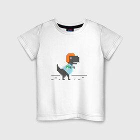 Детская футболка хлопок с принтом Динозавр 8 бит в Санкт-Петербурге, 100% хлопок | круглый вырез горловины, полуприлегающий силуэт, длина до линии бедер | 