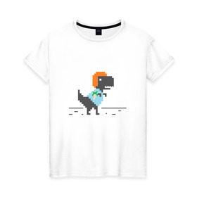 Женская футболка хлопок с принтом Динозавр 8 бит в Санкт-Петербурге, 100% хлопок | прямой крой, круглый вырез горловины, длина до линии бедер, слегка спущенное плечо | 