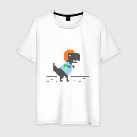 Мужская футболка хлопок с принтом Динозавр 8 бит в Санкт-Петербурге, 100% хлопок | прямой крой, круглый вырез горловины, длина до линии бедер, слегка спущенное плечо. | 