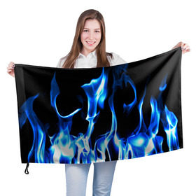 Флаг 3D с принтом Огонь в Санкт-Петербурге, 100% полиэстер | плотность ткани — 95 г/м2, размер — 67 х 109 см. Принт наносится с одной стороны | Тематика изображения на принте: пламя | синее | яркий