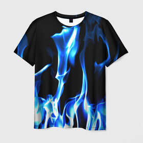 Мужская футболка 3D с принтом Огонь в Санкт-Петербурге, 100% полиэфир | прямой крой, круглый вырез горловины, длина до линии бедер | Тематика изображения на принте: пламя | синее | яркий