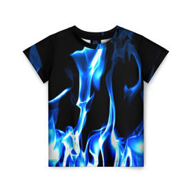 Детская футболка 3D с принтом Огонь в Санкт-Петербурге, 100% гипоаллергенный полиэфир | прямой крой, круглый вырез горловины, длина до линии бедер, чуть спущенное плечо, ткань немного тянется | пламя | синее | яркий