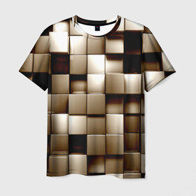 Мужская футболка 3D с принтом Кубики в Санкт-Петербурге, 100% полиэфир | прямой крой, круглый вырез горловины, длина до линии бедер | серый | текстура