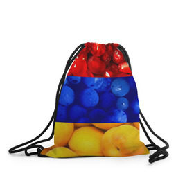 Рюкзак-мешок 3D с принтом Флаг Армении в Санкт-Петербурге, 100% полиэстер | плотность ткани — 200 г/м2, размер — 35 х 45 см; лямки — толстые шнурки, застежка на шнуровке, без карманов и подкладки | армения | гранат | персик | слива | страны | флаг армении | фрукты