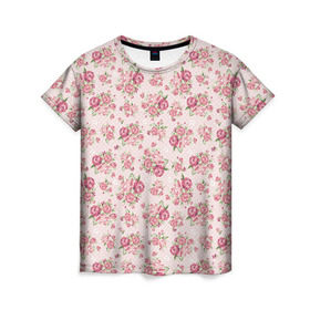 Женская футболка 3D с принтом Fashion sweet flower в Санкт-Петербурге, 100% полиэфир ( синтетическое хлопкоподобное полотно) | прямой крой, круглый вырез горловины, длина до линии бедер | Тематика изображения на принте: паттерны | розовый | розы | узор
