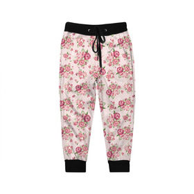 Детские брюки 3D с принтом Fashion sweet flower в Санкт-Петербурге, 100% полиэстер | манжеты по низу, эластичный пояс регулируется шнурком, по бокам два кармана без застежек, внутренняя часть кармана из мелкой сетки | паттерны | розовый | розы | узор