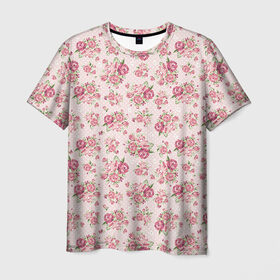 Мужская футболка 3D с принтом Fashion sweet flower в Санкт-Петербурге, 100% полиэфир | прямой крой, круглый вырез горловины, длина до линии бедер | паттерны | розовый | розы | узор